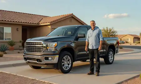 Car delivered to a driveway in Artesia, New Mexico, United States