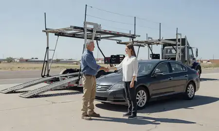 Vehicle owner beside their delivered car in Artesia, New Mexico, United States