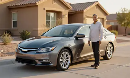 Car delivered to a driveway in Bernalillo, New Mexico, United States