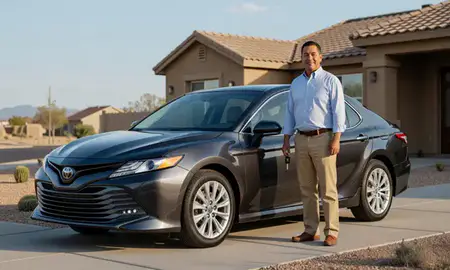 Car delivered to a driveway in Chaparral, New Mexico, United States