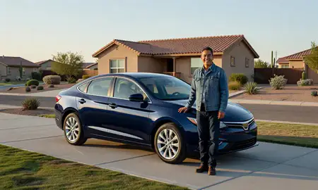 Customer with their delivered car in Deming, New Mexico, United States