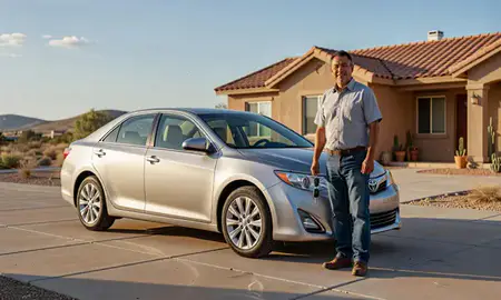 Car delivered to a driveway in Deming, New Mexico, United States