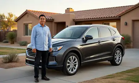 Car delivered to a driveway in Española, New Mexico, United States