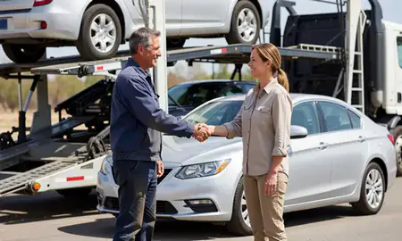 Vehicle owner beside their delivered car in Farmington, New Mexico, United States