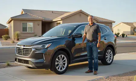 Car delivered to a driveway in Gallup, New Mexico, United States