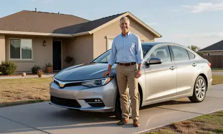Customer with their delivered car in Grants, New Mexico, United States