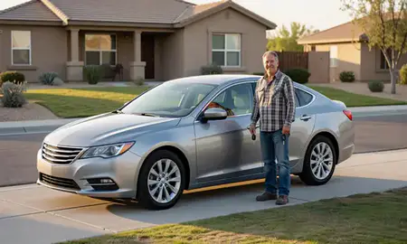 Car delivered to a driveway in Grants, New Mexico, United States