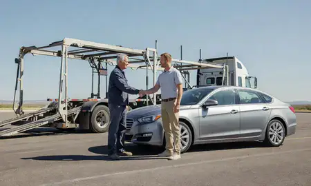 Vehicle owner beside their delivered car in Hobbs, New Mexico, United States