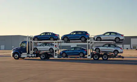Car transporter parked in an industrial area of Hobbs, New Mexico, United States