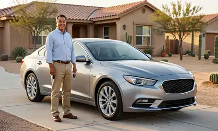 Car delivered to a driveway in Las Cruces, New Mexico, United States