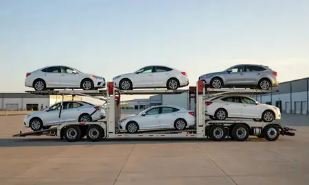 Car transporter parked in an industrial area of Las Cruces, New Mexico, United States