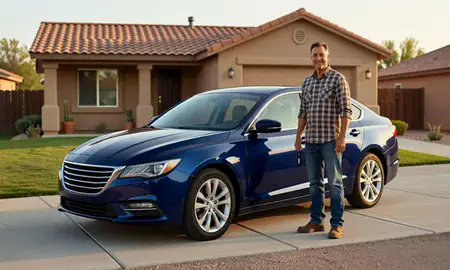 Car delivered to a driveway in Las Vegas, New Mexico, United States