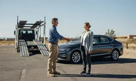 Vehicle owner beside their delivered car in Las Vegas, New Mexico, United States