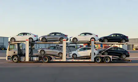 Car transporter parked in an industrial area of Las Vegas, New Mexico, United States
