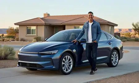Customer with their delivered car in Los Alamos, New Mexico, United States