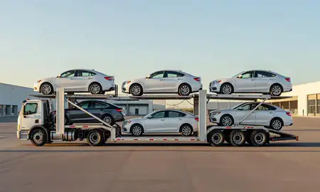 Car transporter parked in an industrial area of Los Alamos, New Mexico, United States