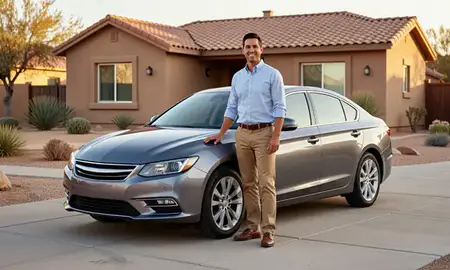 Customer with their delivered car in Los Lunas, New Mexico, United States