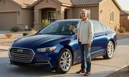 Car delivered to a driveway in Los Lunas, New Mexico, United States
