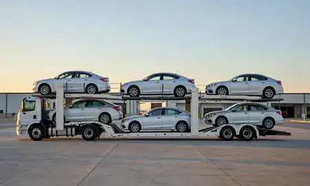 Car transporter parked in an industrial area of Los Lunas, New Mexico, United States