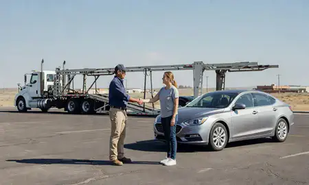 Vehicle owner beside their delivered car in Lovington, New Mexico, United States