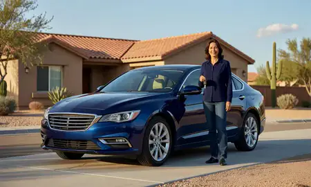 Car delivered to a driveway in North Valley, New Mexico, United States