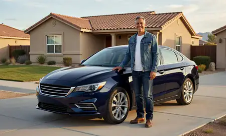 Customer with their delivered car in Portales, New Mexico, United States