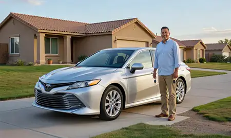 Car delivered to a driveway in Portales, New Mexico, United States