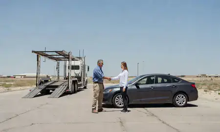 Vehicle owner beside their delivered car in Portales, New Mexico, United States