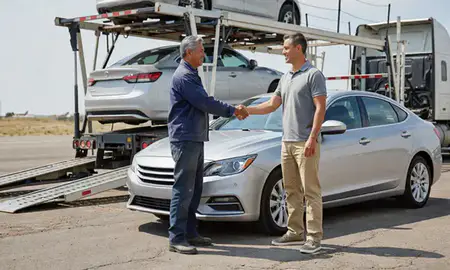 Vehicle owner beside their delivered car in Rio Rancho, New Mexico, United States