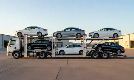 Car transporter parked in an industrial area of Rio Rancho, New Mexico, United States