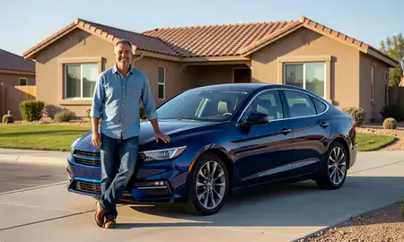 Customer with their delivered car in Roswell, New Mexico, United States