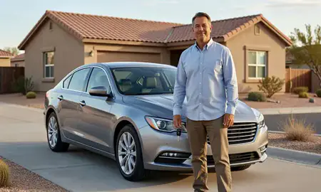 Car delivered to a driveway in Roswell, New Mexico, United States