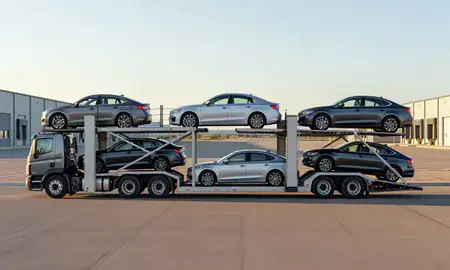 Car transporter parked in an industrial area of Roswell, New Mexico, United States