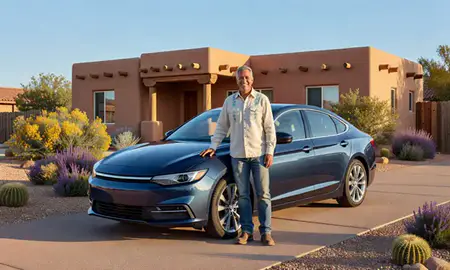 Customer with their delivered car in Santa Fe, New Mexico, United States