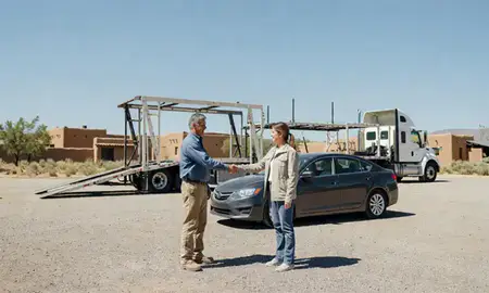 Vehicle owner beside their delivered car in Santa Fe, New Mexico, United States