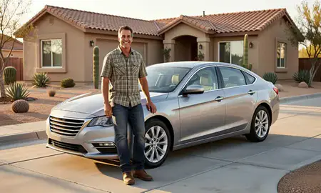Customer with their delivered car in Silver City, New Mexico, United States