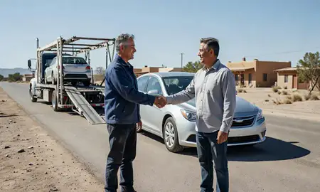 Vehicle owner beside their delivered car in Silver City, New Mexico, United States