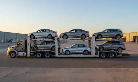 Car transporter parked in an industrial area of Silver City, New Mexico, United States