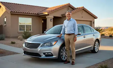 Customer with their delivered car in Socorro, New Mexico, United States