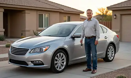 Car delivered to a driveway in Socorro, New Mexico, United States