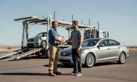 Vehicle owner beside their delivered car in Socorro, New Mexico, United States