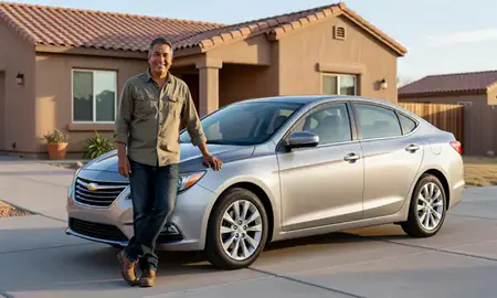 Customer with their delivered car in South Valley, New Mexico, United States