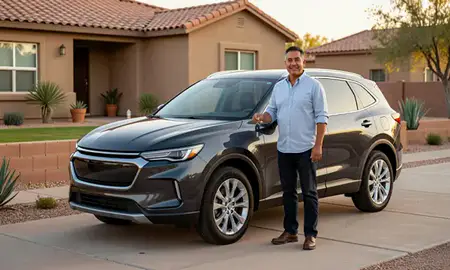 Car delivered to a driveway in South Valley, New Mexico, United States