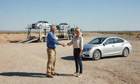 Vehicle owner beside their delivered car in South Valley, New Mexico, United States