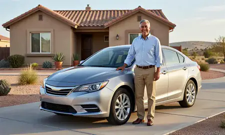 Customer with their delivered car in Sunland Park, New Mexico, United States