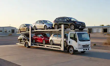 Car transporter loaded with vehicles in Sunland Park, New Mexico, United States