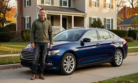 Customer with their delivered car in New York, United States