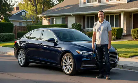 Car delivered to a driveway in New York, United States