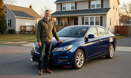 Customer with their delivered car in Albany, New York, United States