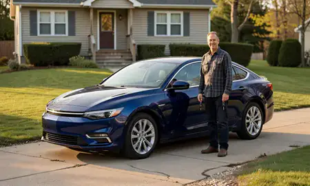 Car delivered to a driveway in Albany, New York, United States